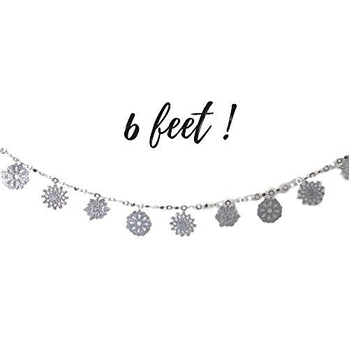 BANBERRY DESIGNS Silver Christmas Snowflake Garland - 6 Foot with 9 Silver Glittered 4.5" Diameter Snowflakes - Xmas Decorations - Party Accessories