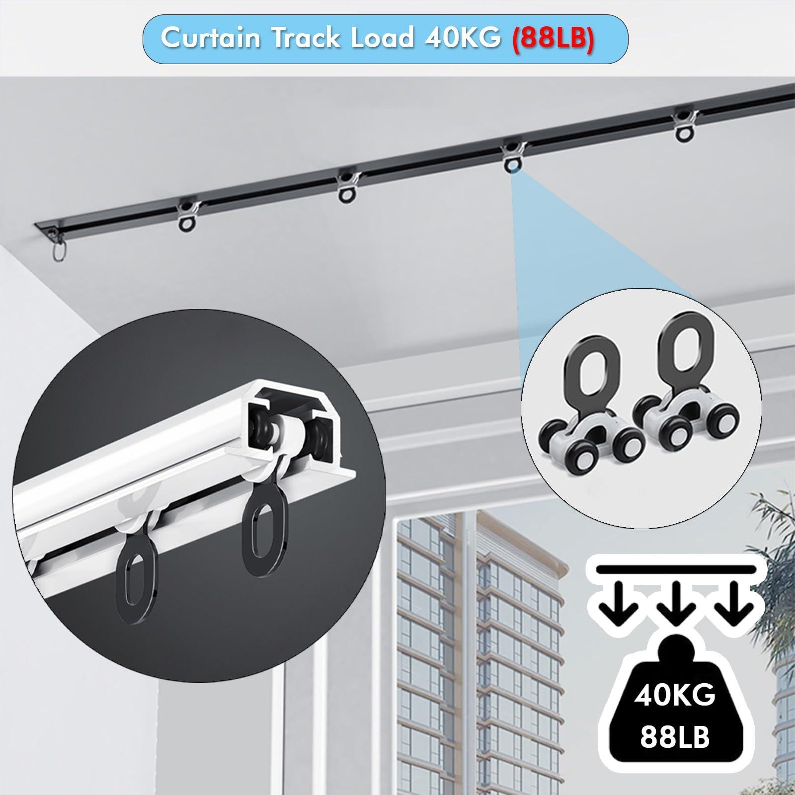 HOBGSL Recessed Curtain Track Ceiling Mount Aluminum, 4 Wheeled Curtain Rail Track Invisible for Hanging Heavy Drapes Gauze/Room Separation, Top Mount Bedroom Window Divider(Black,L 16FT/4.9M/192IN)