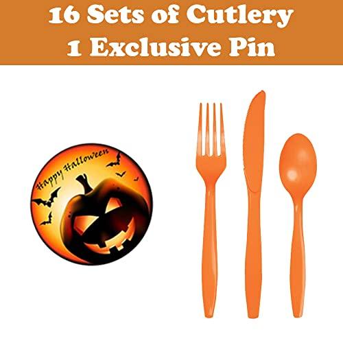 Another Dream Nightmare Before Christmas Birthday Party Supplies Bundle for 16 with Dinner Plates, Dessert Plates, Napkins, Cutlery, Mini Lantern Decorations and Pin