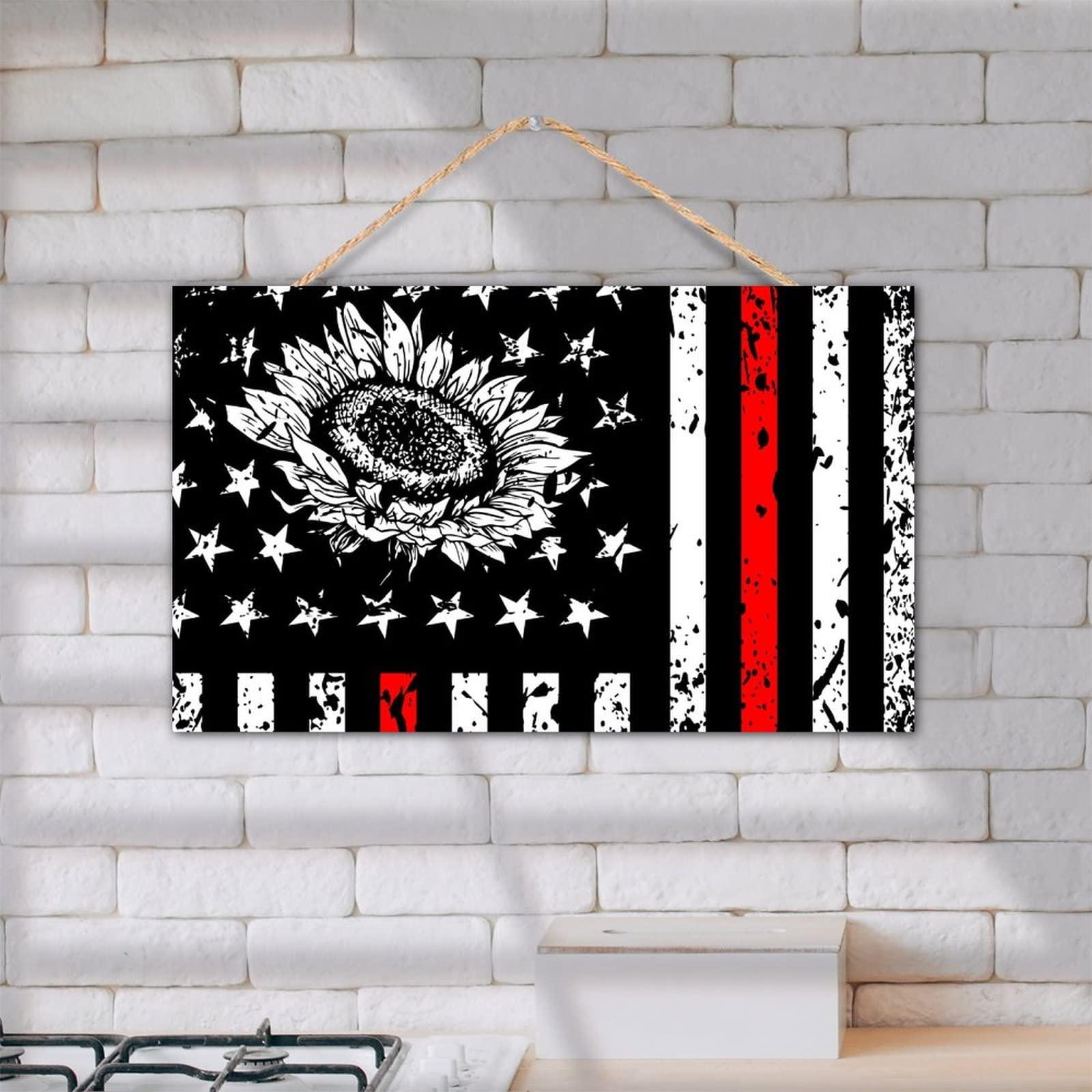 TEANFUN TEANFUN Sunflower American Flag Sign USA Country Wood Wall Decor Garage Patriots Man Cave Decorationgs Signs Military Hunting Art Bar Walls Poster Patriotic Wooden 12x20 Inch