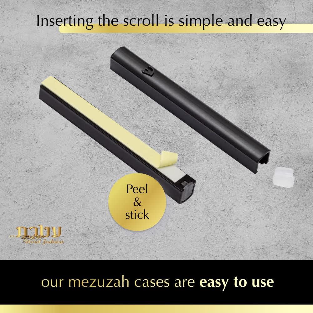 Ateret Judaica Ateret Judaica Pack of 5 Matte Black Aluminum Waterproof Mezuzah Case, Fit up to 5\" / 12cm Mezuzah Scroll, with Embossed Matte Black SHIN, Easy Peel and Stick (Scroll Not Included)