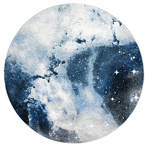 Safavieh SAFAVIEH Galaxy Collection Area Rug - 6'7" Round, Blue & Ivory, Abstract Design, Non-Shedding & Easy Care, Ideal for High Traffic Areas in Living Room, Bedroom (GAL109M)