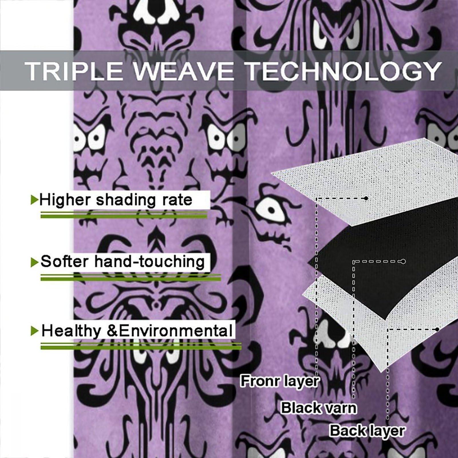 SENRUEGT Halloween Purple Haunted House Window Curtains,Teenage Boys Bedroom Living Room Halloween Party Event Decorative Drapes 42x54 Inch