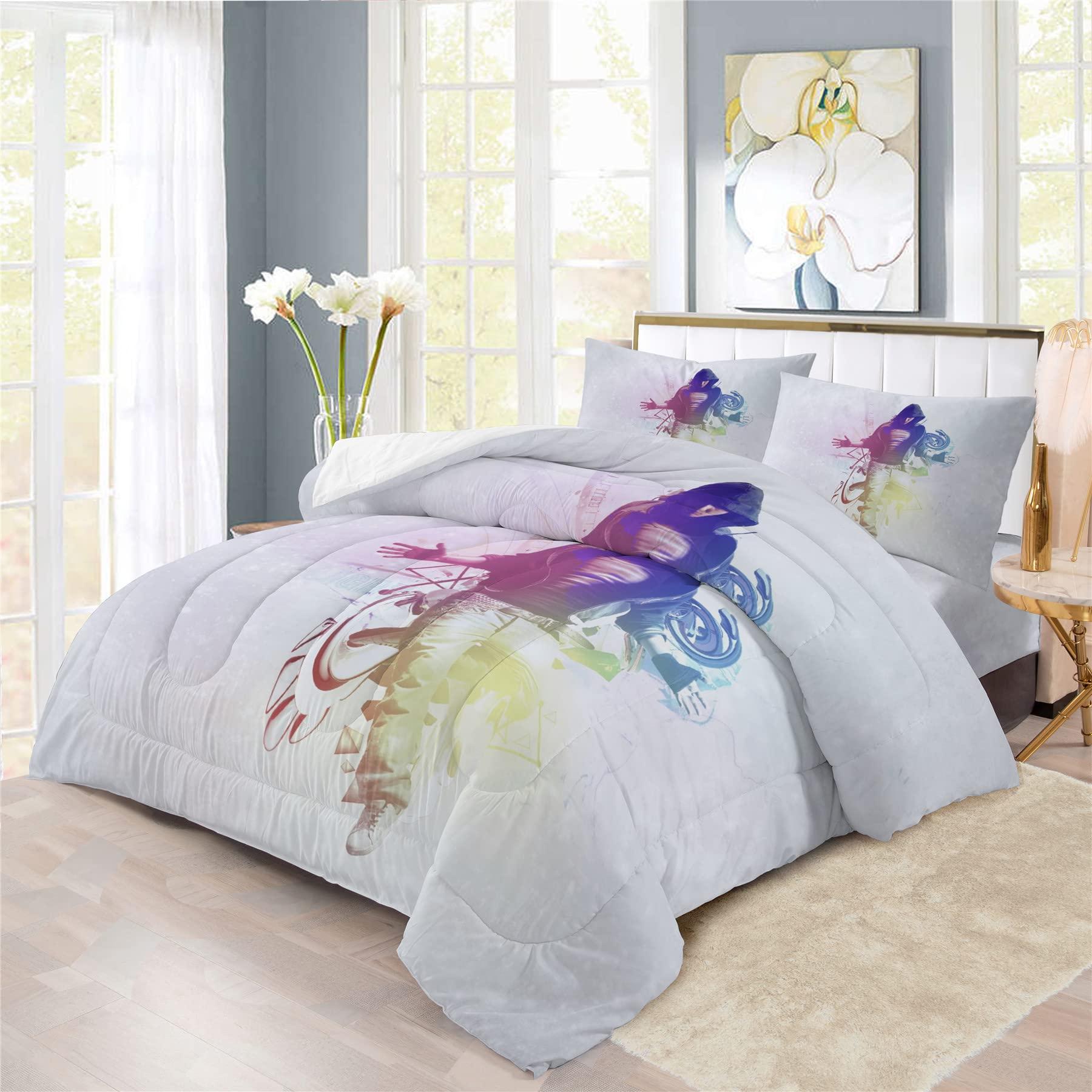 XIICOO XIICOO Teens Boys Queen Rock Music Comforter Set Jazz Music Rock Music Bedding Set 1 Comforter+2 Pillowshams(3Pcs) or Sheet (4Pcs) (D,FULL-3PCS)