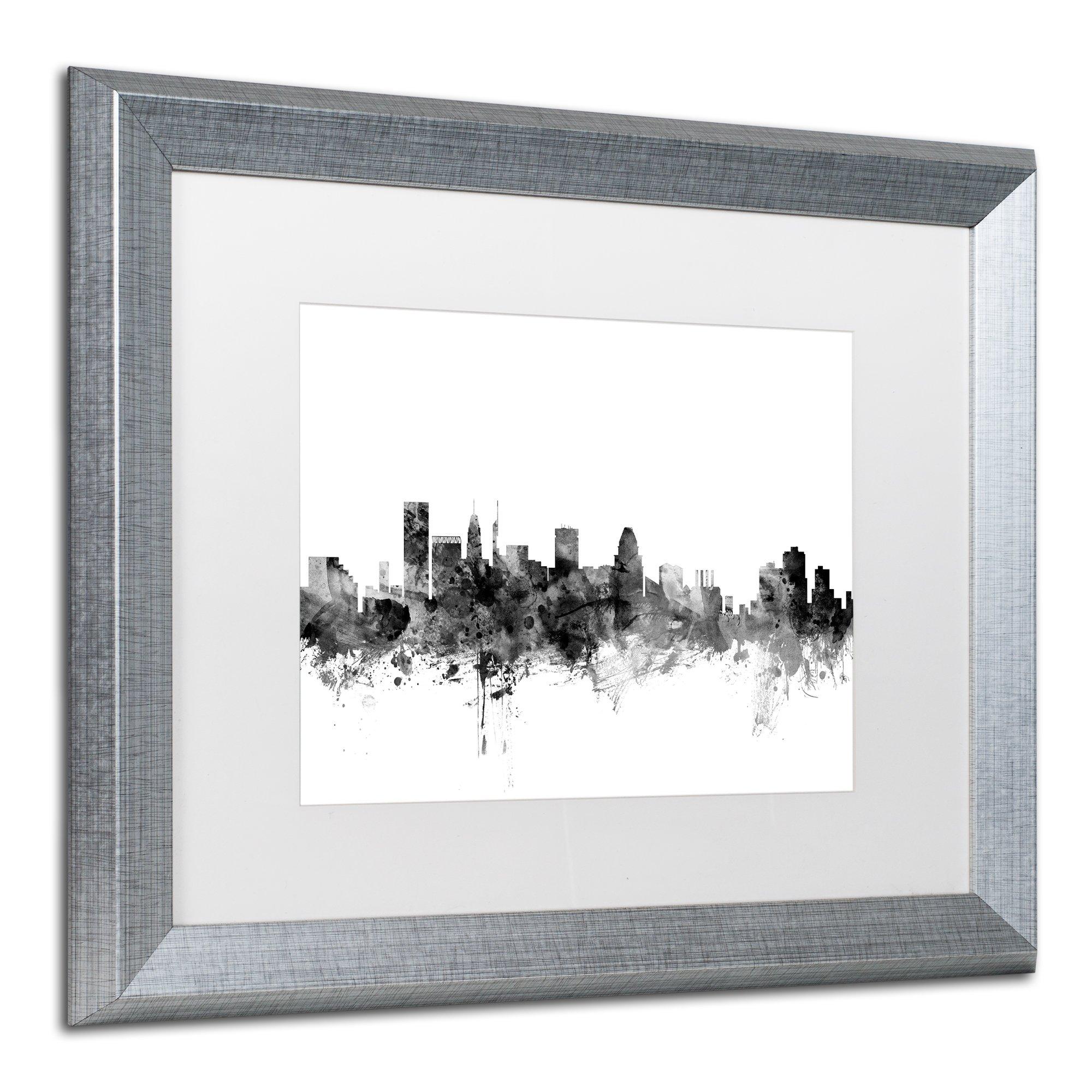 Trademark Fine Art Trademark Fine Art MT1030-S1620MF Baltimore Maryland Skyline B&W by Michael Tompsett, White Matte, Silver Frame 16x20-Inch, 16x20