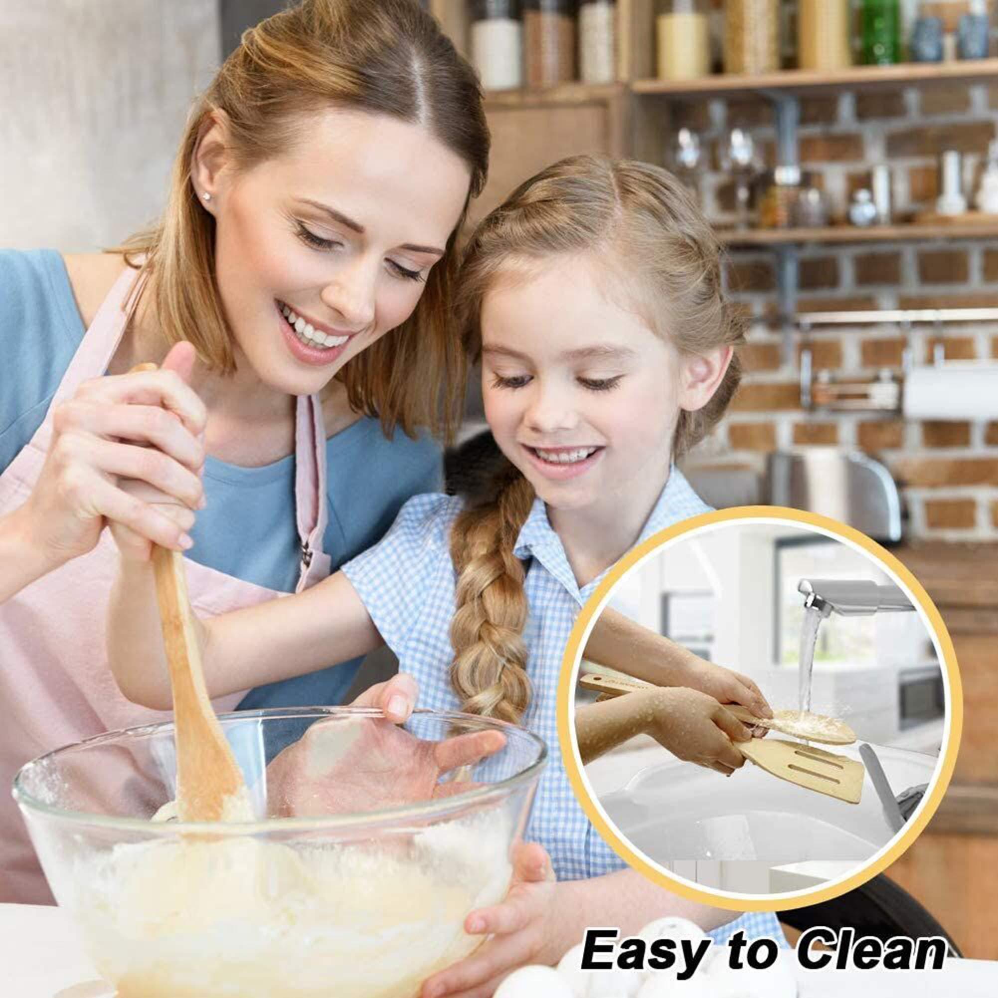 wertyu Wooden Spoons for Cooking, 6-Piece 12 Inch Bamboo Utensil Set Wood Spatula Spoon Nonstick Kitchen Utensil Set Premium Quality Housewarming Gifts Wooden Utensils for Everyday Use