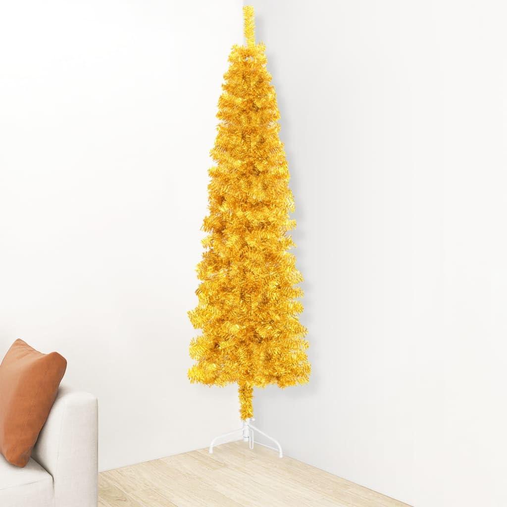 WHOPBXGAD Slim Artificial Half Christmas Tree with Stand,Christmas Tree Decoration,Outdoor Christmas Tree for Living Room, Hall, Deck, Poolside, Entrance, Garden,Gold 4 ft