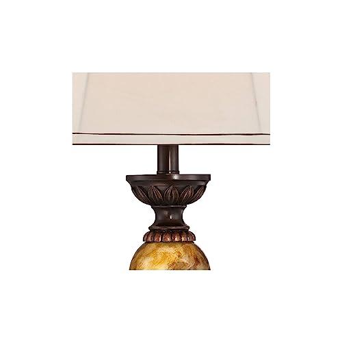 kathy ireland kathy ireland Mulholland Traditional Vintage Table Lamps 30\" Tall Set of 2 Aged Bronze Marbleized Golden Off White Fabric Oval Shade for Living Room Bedroom House Nightstand Office Entryway
