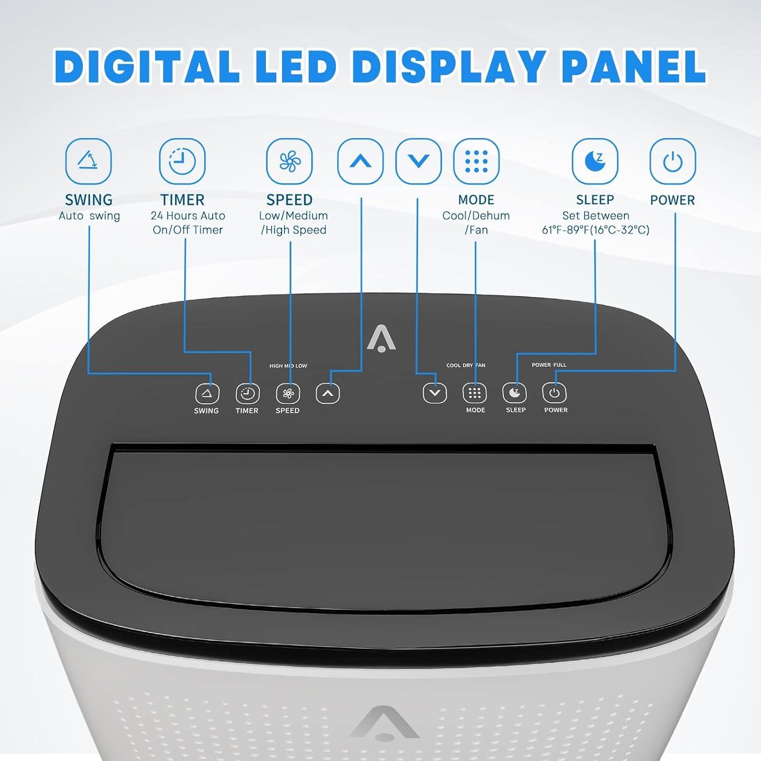 JustSmart JustSmart 14000Btus Portable Air Conditioner with Cooling, Dehumidifier, Fan 3-in-1 Room Air Conditioner, 24-Hour Timer, 3 Air Speeds, Sleep Mode, Cools up to 750 Sq. Ft. for Home Office Garage