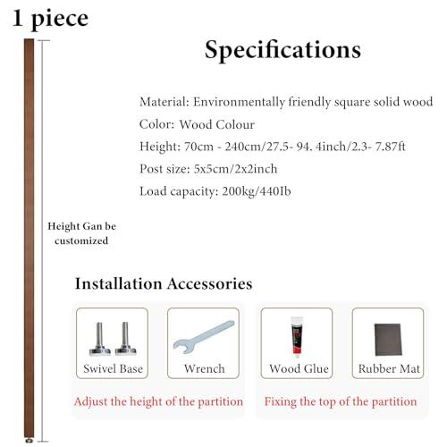 WAHHWF 2ft/3ft/4ft/5ft/6ft/7ft/8ft Tall Wall Partition Room Divider Floor to Ceiling Wooden Slats, Wood Privacy Screens/Room Separation Deviders Post Column for Bathroom Daycare Studio Apartment (Color : W