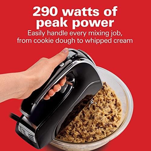 Hamilton Beach Hamilton Beach Electric Hand Mixer with Snap-On Case, Twisted Wire Beaters, Milkshake Rod, Dough Hook, Whisk, 6-Speed, Black