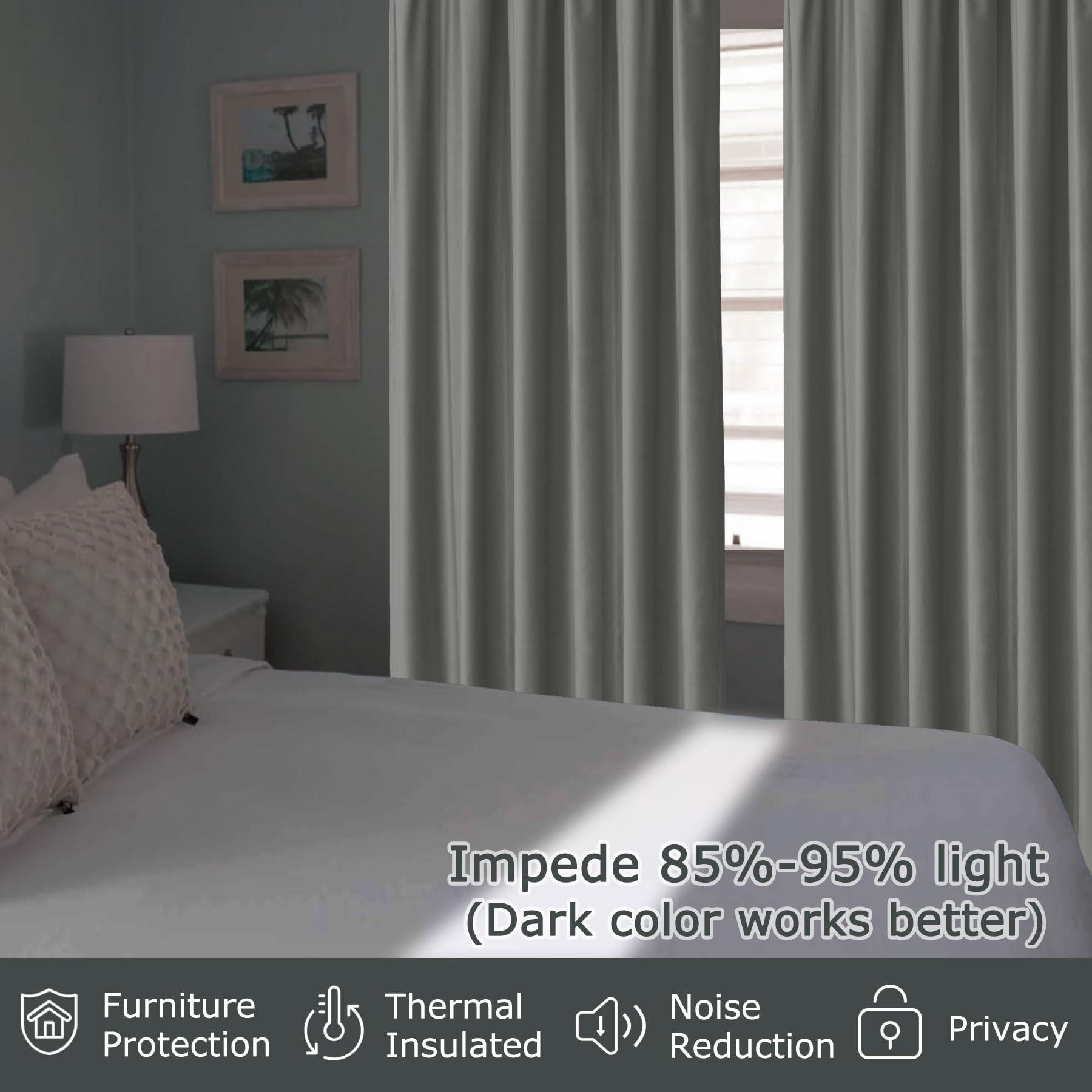 Frelement Frelement 250 Inches Extra Wide Curtains Luxury Velvet Blackout Curtains Insulated Drapes for Movie Theater Room Divider Drapes Privacy Flat Hooks Drapes, 250" W x 102" L, 2 Panels, Grey