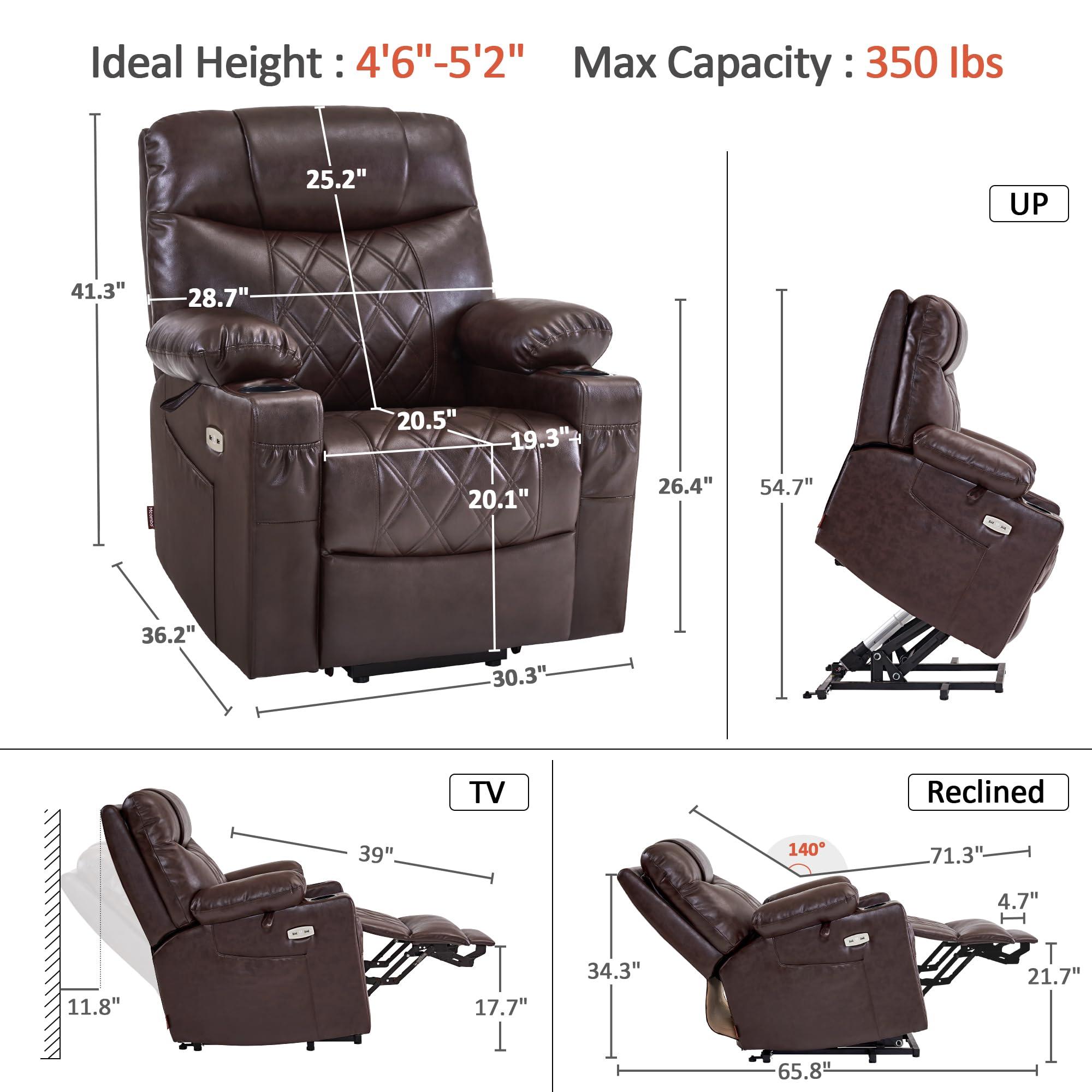 MCombo MCombo Small Size Power Lift Recliner Chair Sofa with Massage and Dual Heating, Adjustable Headrest for Elderly People Petite, USB Ports, Faux Leather 7111 (Dark Brown)