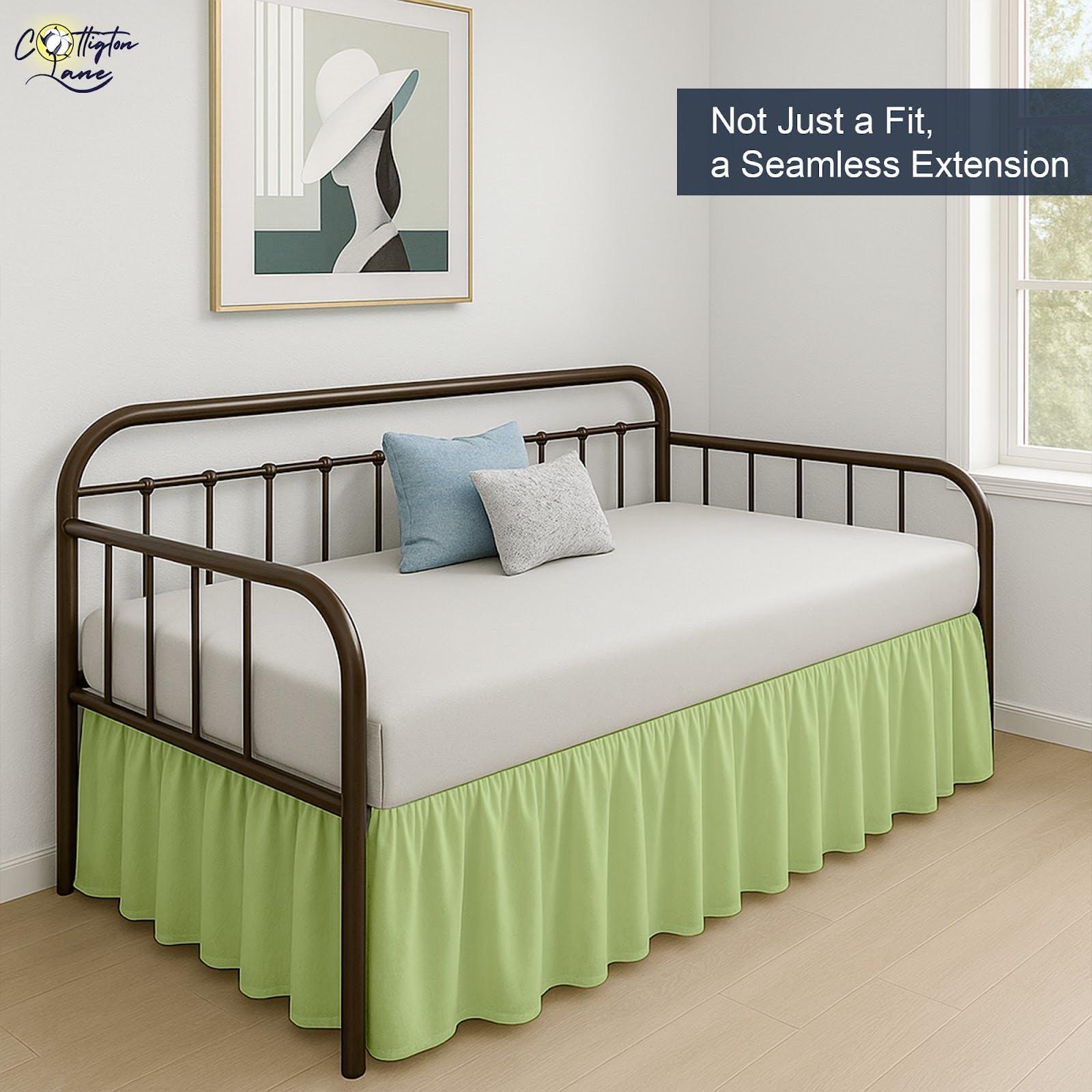 Cottington Lane Daybed Skirt with Split Corners Twin - Daybed Dust Ruffle Split Corners 18 inch Drop - Bed Skirts for Day beds - Microfiber Bed Sofa Daybed Skirt for Living Room Guest Room - Sage Daybed Skirt