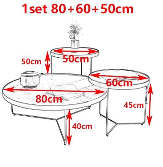Torzk Torzk Stackable Design Modern Round Coffee Table Set of 1/2/3, Industrial Small Nesting Side Tables with Metal Frame for Couch Living Room, Bedroom, Office (Size : 1set 80+60+50cm)