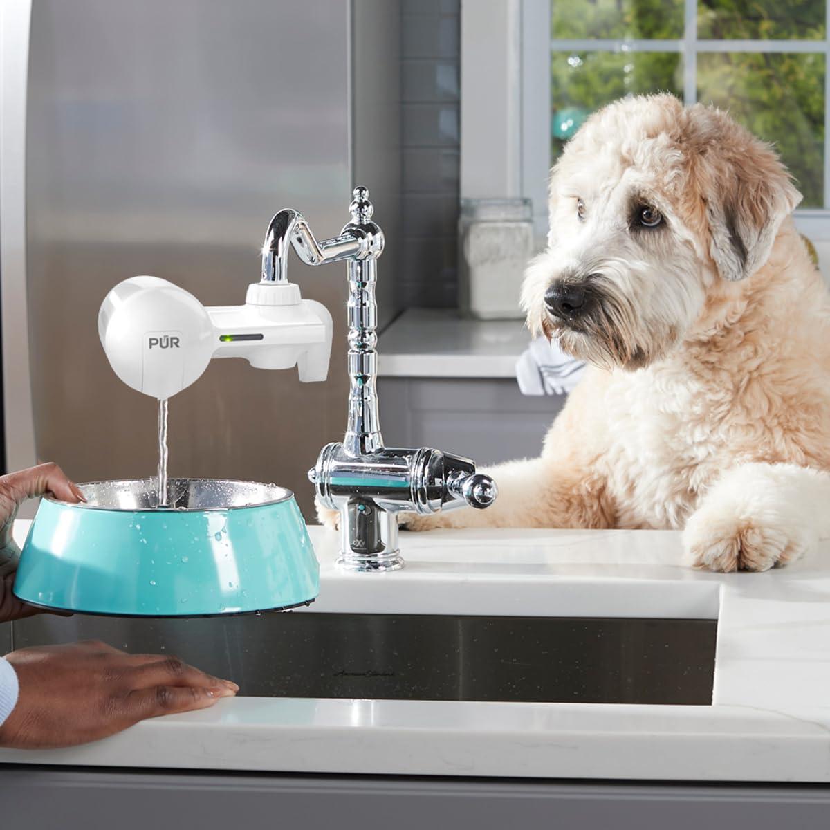 PUR PUR Horizontal Faucet Mount Water Filtration System with Lead Reducing Filter for Cleaner, Filtered Tap Water, Lasts 100 Gallons, Sink Water Filter, Fits Most Kitchen or Bathroom Faucets, White