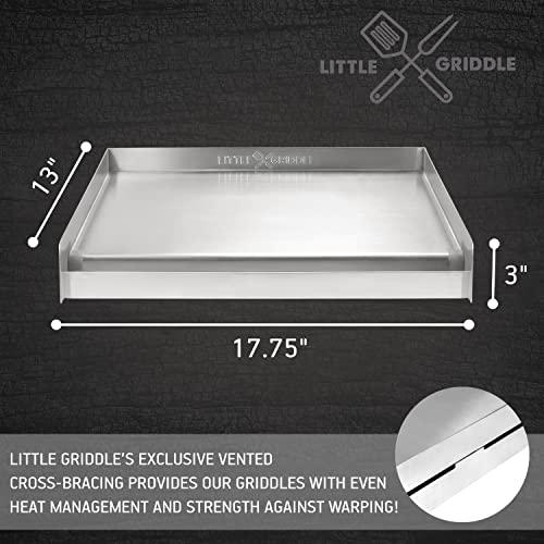 LITTLE GRIDDLE LITTLE GRIDDLE Sizzle-Q SQ180 100% Stainless Steel Universal Griddle with Even Heating Cross Bracing for Charcoal/Gas Grills, Camping, Tailgating, and Parties (18"x13"x3")