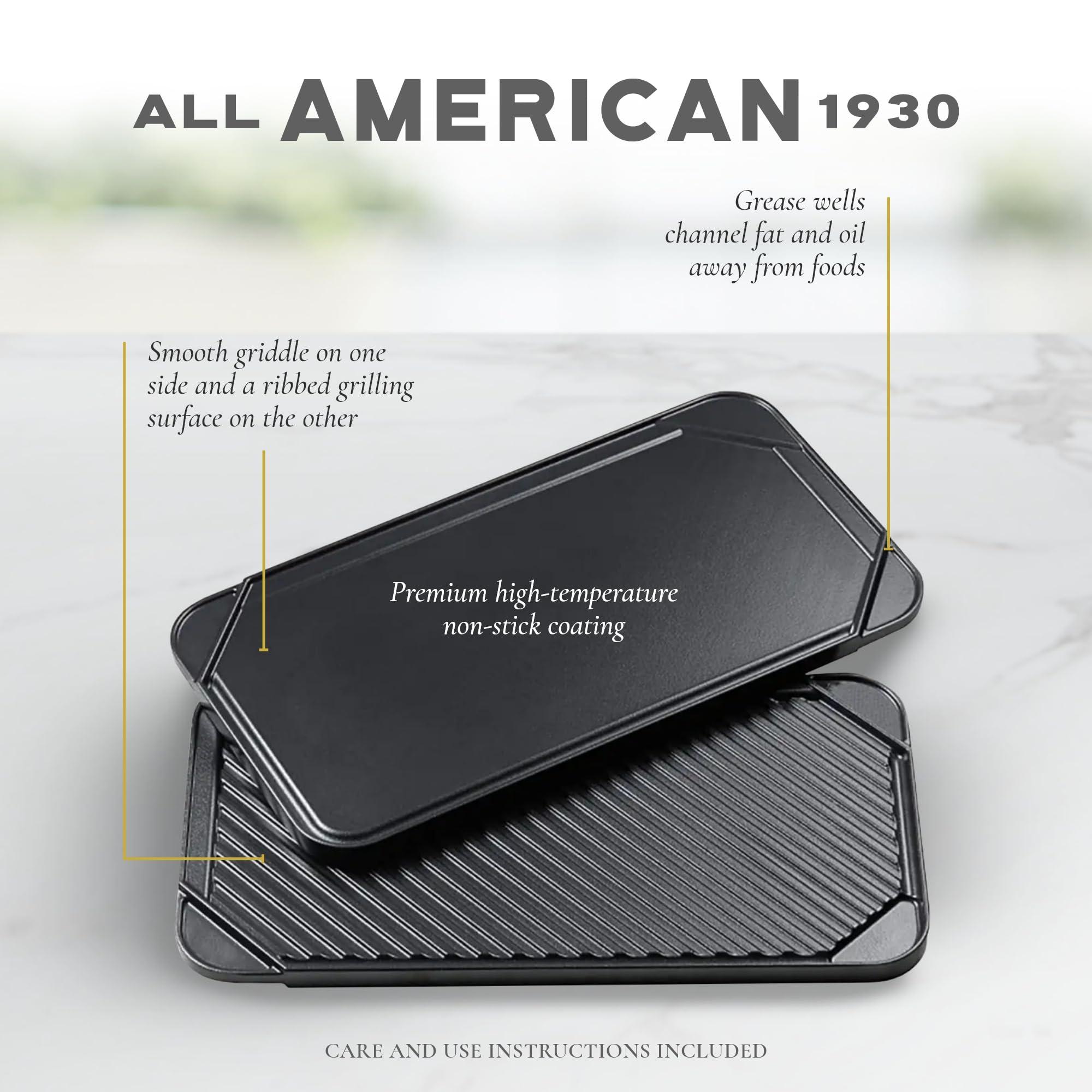 All American All American 1930 - Double Burner Reversible Grill & Griddle with Ceramic Coating - Indoor Grill Pan for Easy, Fat-Free & High-Temp Cooking - Non Stick + PTFE & PFOA Free - Made in the USA