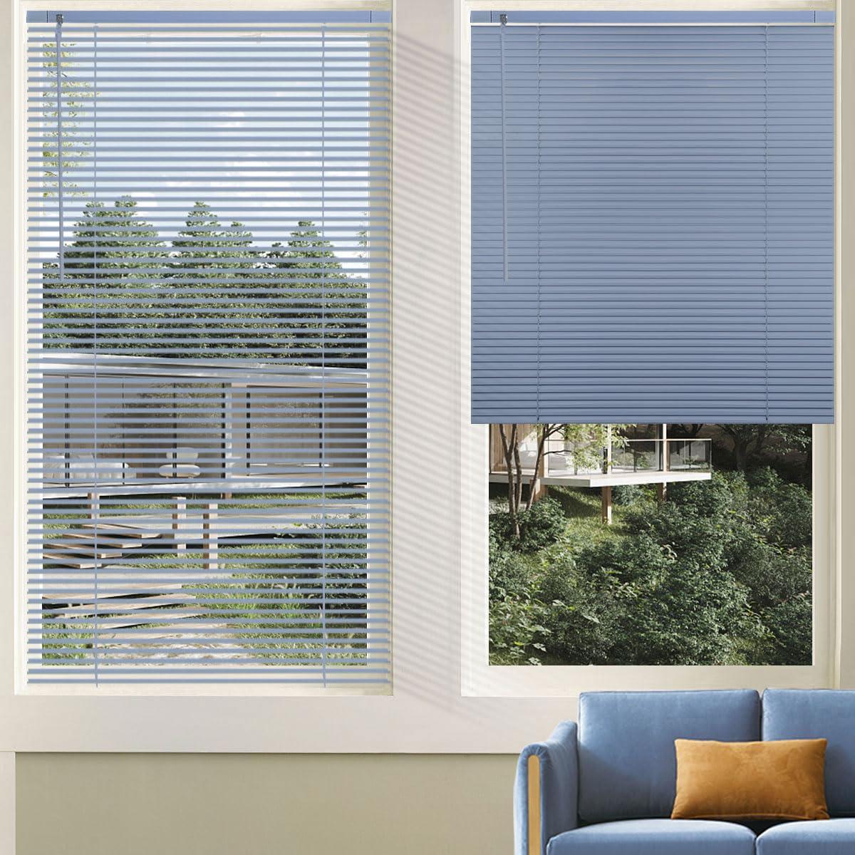 getopblinds Cordless Venetian Horizontal Blinds No Drill No Tools Blinds for Window Treatment Custom 1" Slat Aluminum Shutter Blinds Window Shade for Privacy Light Control, Easy to Install, 12 1/2"W x 52"L, Blue