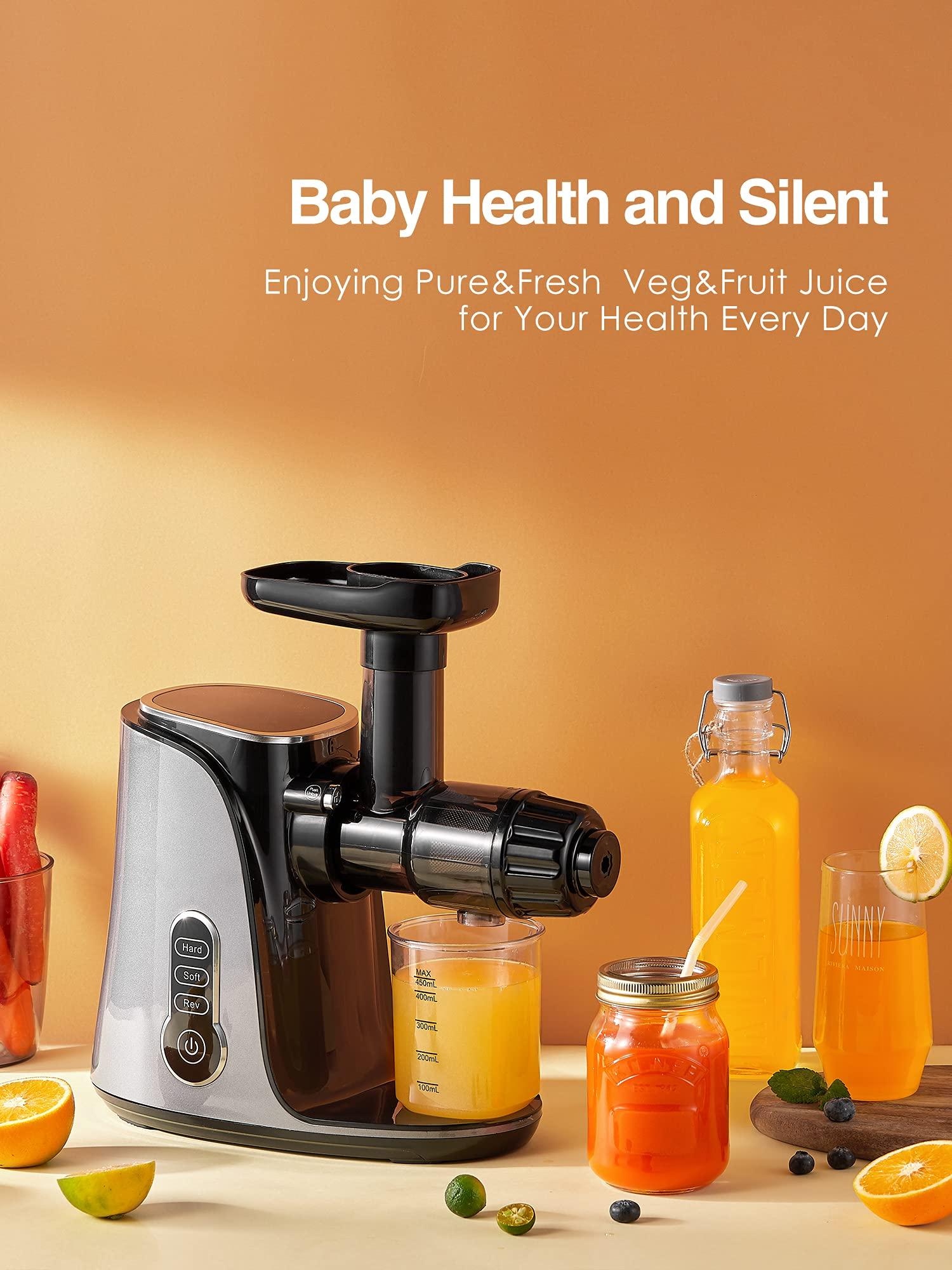 N\\A Juicer Machines, Slow Masticating Juicer Extractor with 3-Mode 2-Speed, Cold Press Juicer Easy to Clean, Quiet Motor & Reverse Function, Juice Recipes for Vegetables and Fruits, black