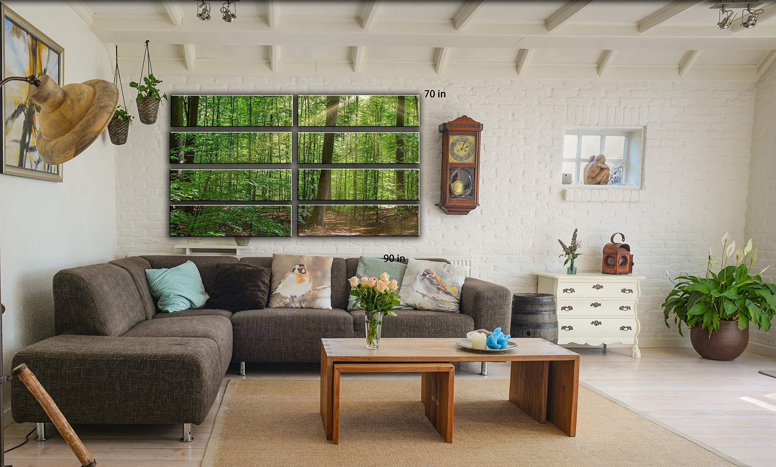 Hotel Arizona HD 8 Huge Piece Sunny Day in Forest Wall Art Decor Picture Painting Poster Print on Canvas Panels Pieces - Nature Theme Wall Decoration Set - Spring Time Hiking Wall Picture for Living Room Bedroom