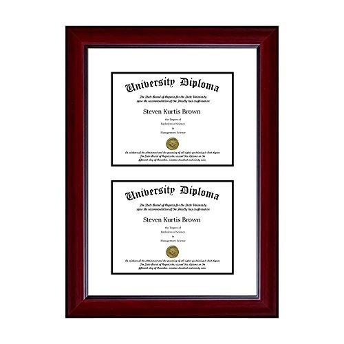 Perfect Cases Perfect Cases Double Diploma Frame with Double Matting for 8.5\" x 11\" Tall Diploma with Mahogany 2\" Frame