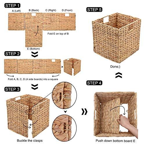 StorageWorks StorageWorks Wicker Baskets for Storage with Liners, Water Hyacinth Storage Baskets for Organizing, Handwoven Wicker Storage Cubes, Large, 2 Pack