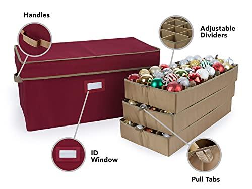 Covermates Covermates Keepsakes Adjustable Ornament Storage Box, Carrying Handles, Padded Protection - Holiday Storage-Red
