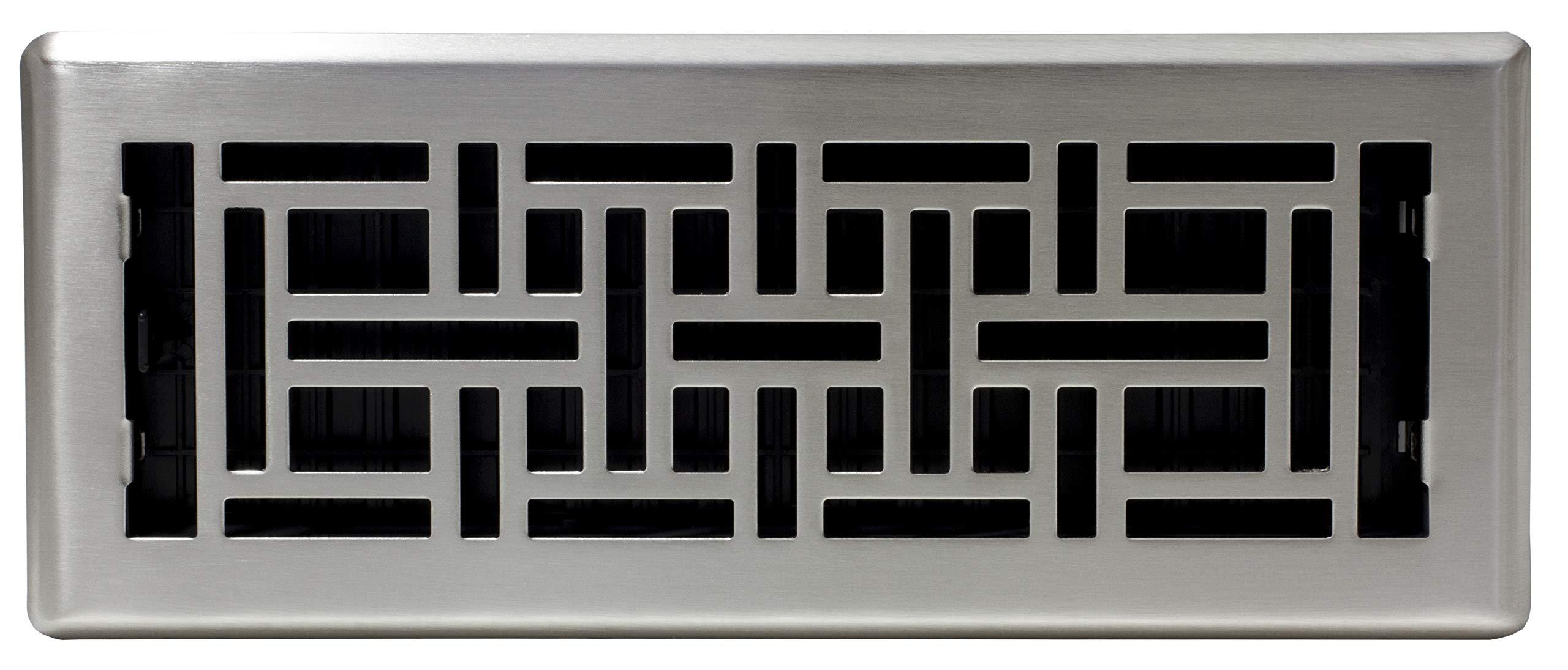 Decor Grates Decor Grates AJH412-NKL Oriental Floor Register, 4x12 Inches, Brushed Nickel