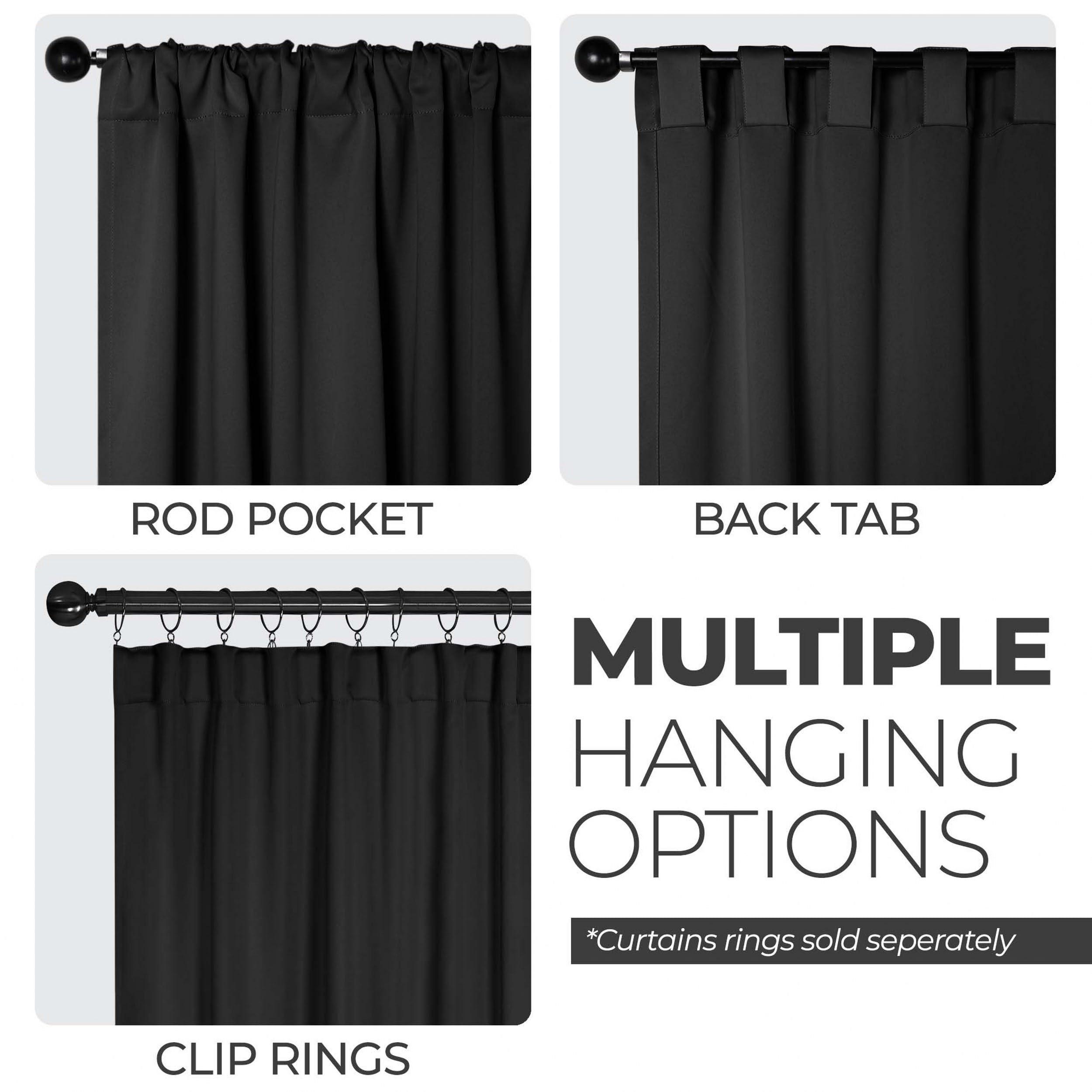 Superior Superior Blackout Curtains, Room Darkening, Bedroom, Drapes, Kitchen, Living Room Window Accents, Sun Blocking, Thermal, 2 Pack, Solid Blackout Back Tab Curtains, Set of 2, 52" x 72", Black
