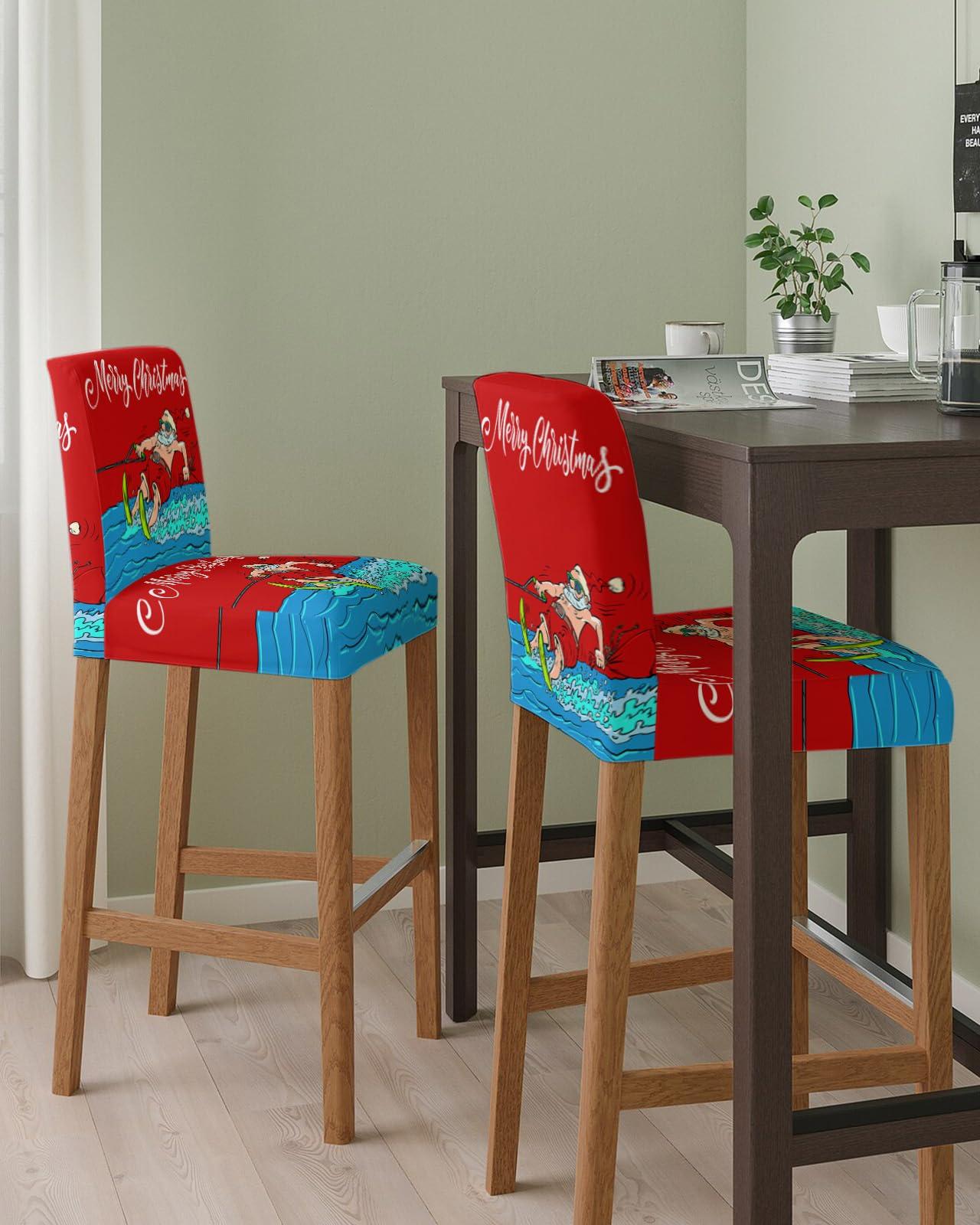 Boanket Red Santa Christmas Bar Stool Covers Set of 4 - Stretch Dining Chair Cover, Xmas Coastal Merry Christmas Kitchen Chair Slipcover Removable Counter Stool Cover for Island Chair, Pub Chair, Cafe