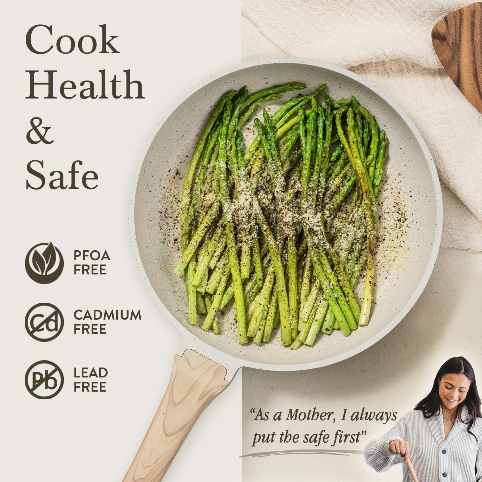 CAROTE CAROTE Pots and Pans Set Nonstick, White Granite Induction Kitchen Cookware Set, 10 Pcs Non Stick Cooking Set w/Frying Pans & Saucepans(PFOS, PFOA Free)