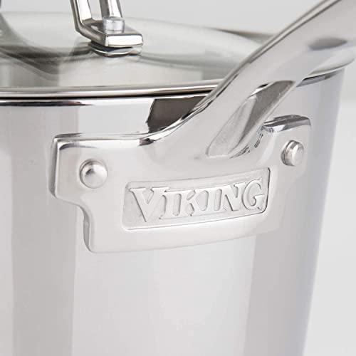 Viking Culinary Viking Culinary Contemporary 3-Ply Stainless Steel Saucepan, 2.4 Quart, Includes Glass Lid, Dishwasher, Oven Safe, Works on All Cooktops including Induction