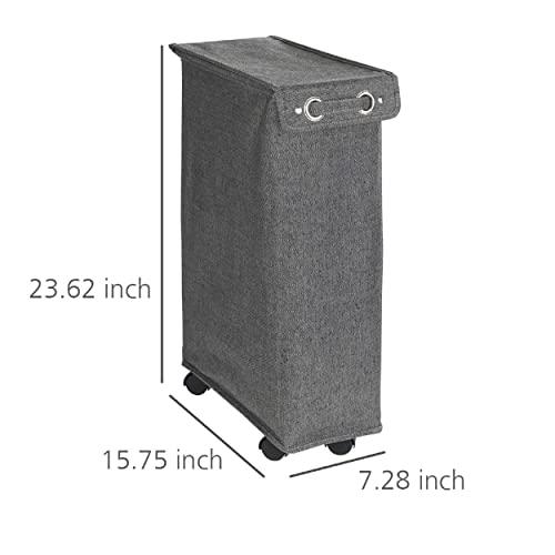 WENKO WENKO Slim Laundry Basket with Wheels, Thin Laundry Hamper, Rolling Laundry Bin with Lid, Space Saving Narrow Laundry Hamper for dirty Clothes Storage, 23.6 x 15.8 x 7.3 in, Gray