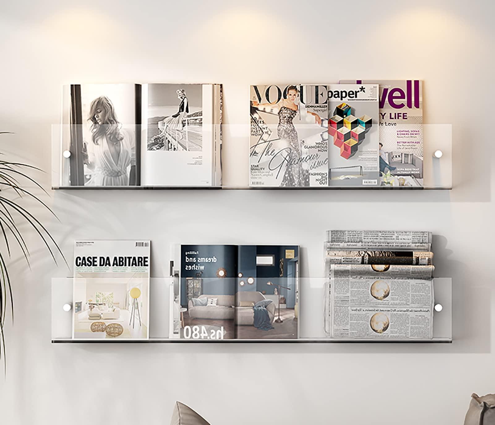 CMYUN Acrylic Magazine Rack Wall Mount - Clear Wall Magazine Storage Holder Stand with Fittings, Home Living Room Office Brochure Display Stand (Size : 100cm(39 3/8\"))