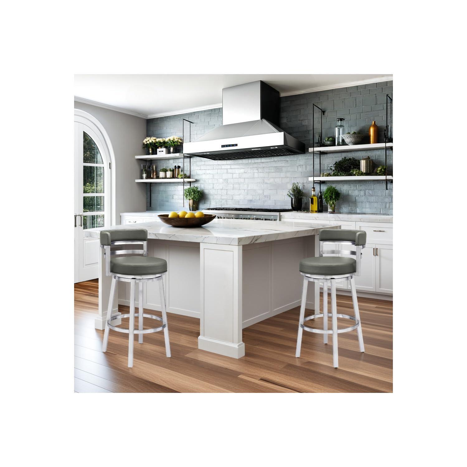 Armen Living Armen Living Mardrid LCMABABSGR26 Counter Chair, Gray, 360 Rotation, Stainless Steel, Faux Leather Seat, Seat Height 26.0 inches (66 cm)