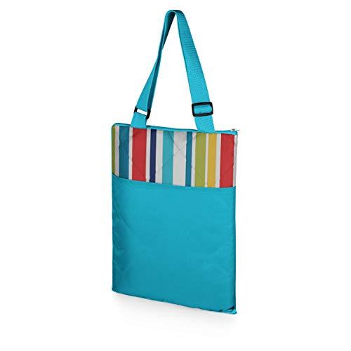 PICNIC TIME ONIVA - a Picnic Time brand - Vista Outdoor Picnic Blanket & Tote - Beach Blanket - Camping Blanket, (Fun Stripe Pattern with Aqua Blue Exterior)