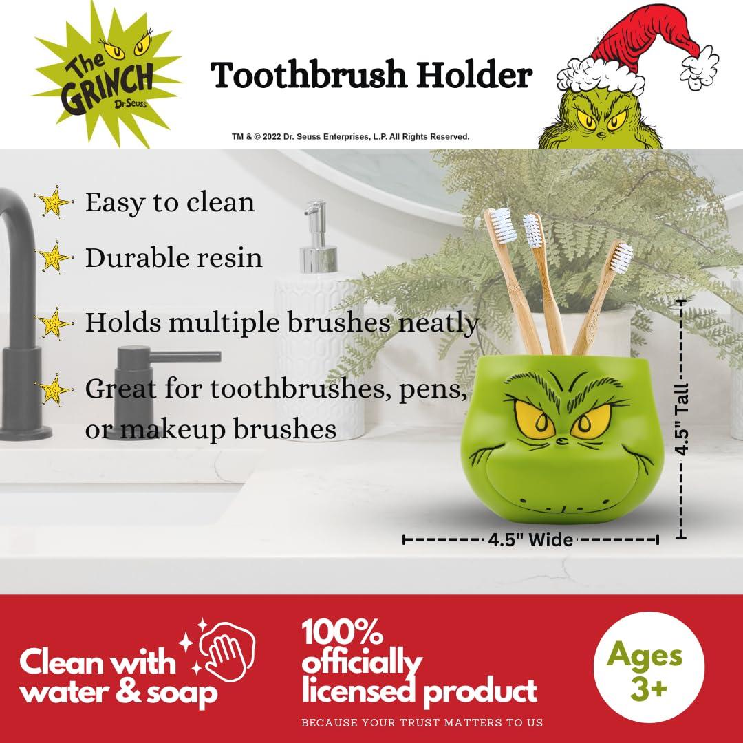 Franco Collectibles Dr. Seuss\' The Grinch Holiday Christmas Toothbrush Holder - Makeup Brushes/Pens Tumbler, (Officially Licensed Product) by Franco