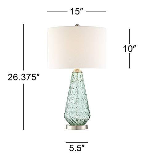 360 Lighting 360 Lighting Julia Modern Coastal Table Lamp 26.5\" High Textured Seafoam Green Glass Brushed Nickel Silver Off-White Drum Shade for Living Room Bedroom Beach House Bedside Nightstand Home