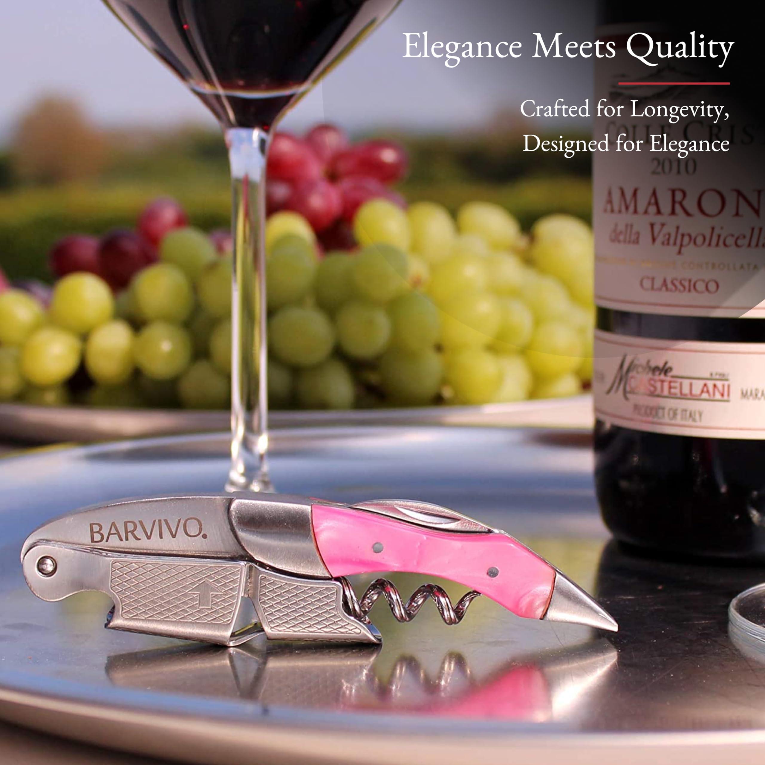 Barvivo Barvivo Wine Opener with Foil Cutter and Cap Remover - Double Hinged Corkscrew for Bartenders - Stainless Steel Wine Key for Easy Bottle Opening - Manual Wine Bottle Opener - Pink Resin, 4.7x1.2-Inch