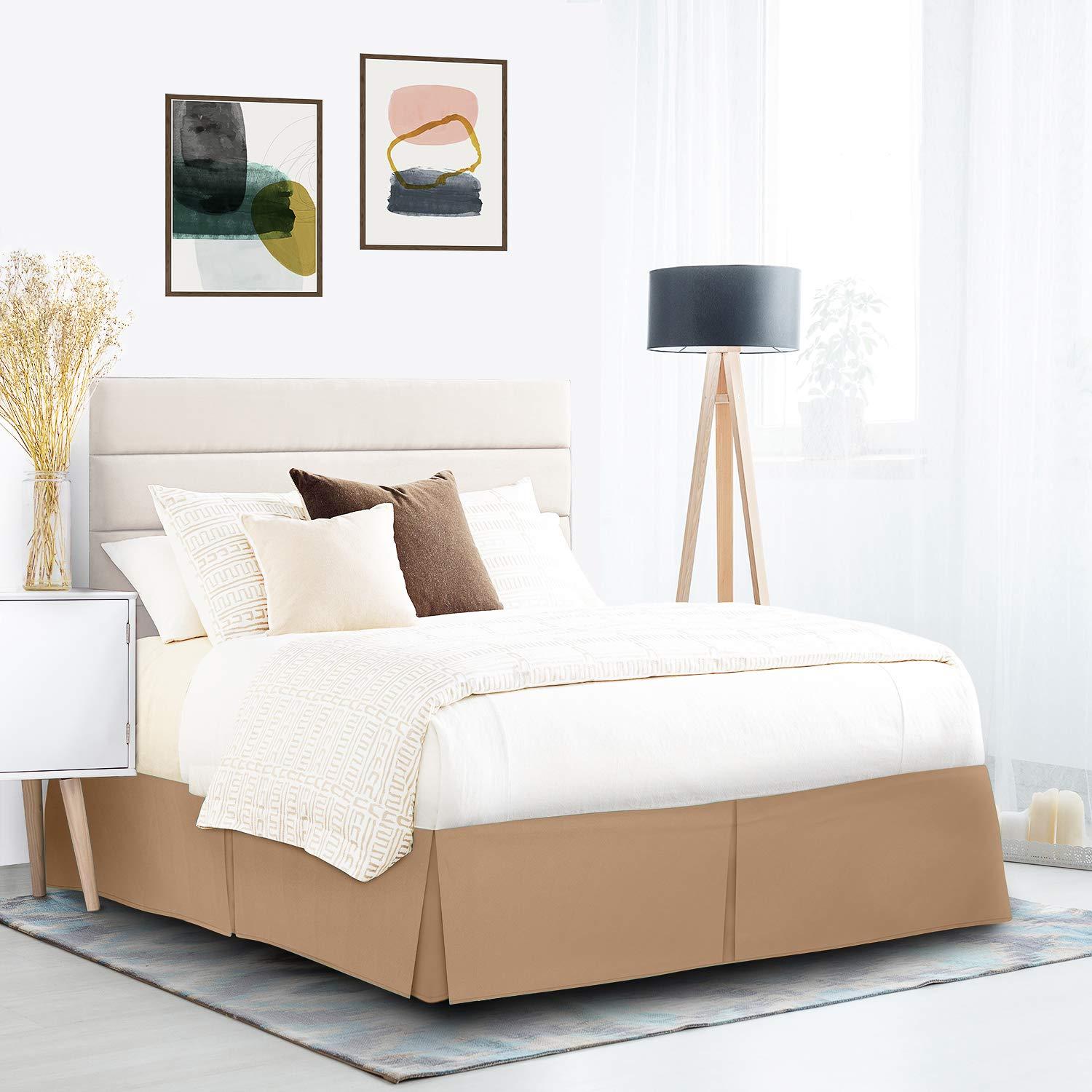 Glamour Bedding Super Soft Tailored Box Pleated Light Brown Bed Skirt 16'' Drop 78 x 80Inches Egyptian Cotton 800 TC Hotel Quality Split Corner King Bed Skirt Wrinkle & Fade Resistant Bed Cover Skirt