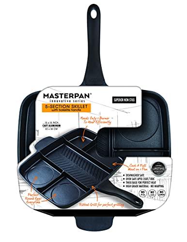 MASTERPAN Master Pan Non-Stick Divided Grill/Fry/Oven Meal Skillet, 15", Black