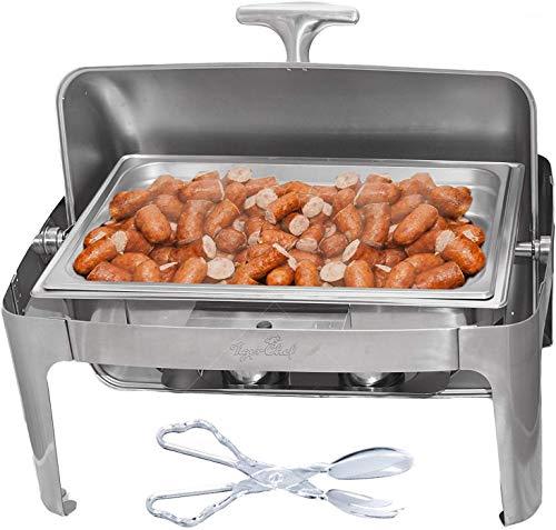 Tiger Chef Tiger Chef Chafing Dish Buffet Set - Stainless Steel Chafer - Roll-Top Chaffing Dishes 8 Quart and Plastic Salad Tong - Chafer and Buffet Warmer Set
