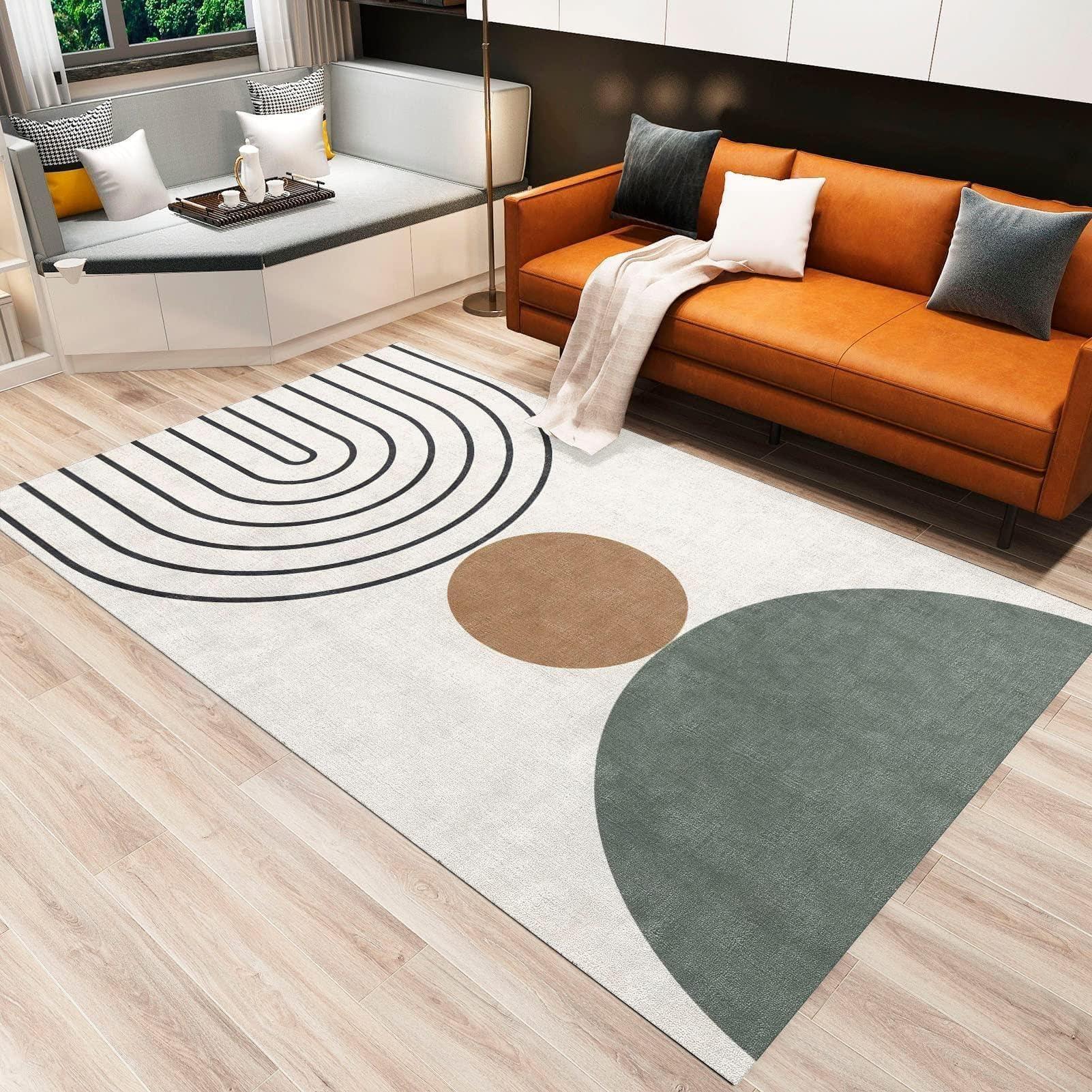 HEISEM Modern Abstract Medieval Black Geometric Stripes Area Rugs, Retro Geometric Boho Indoor Non-Slip Kids Rug, Machine Washable Breathable Durable Carpet for Front Entrance Floor Decor,5.3 x 8ft