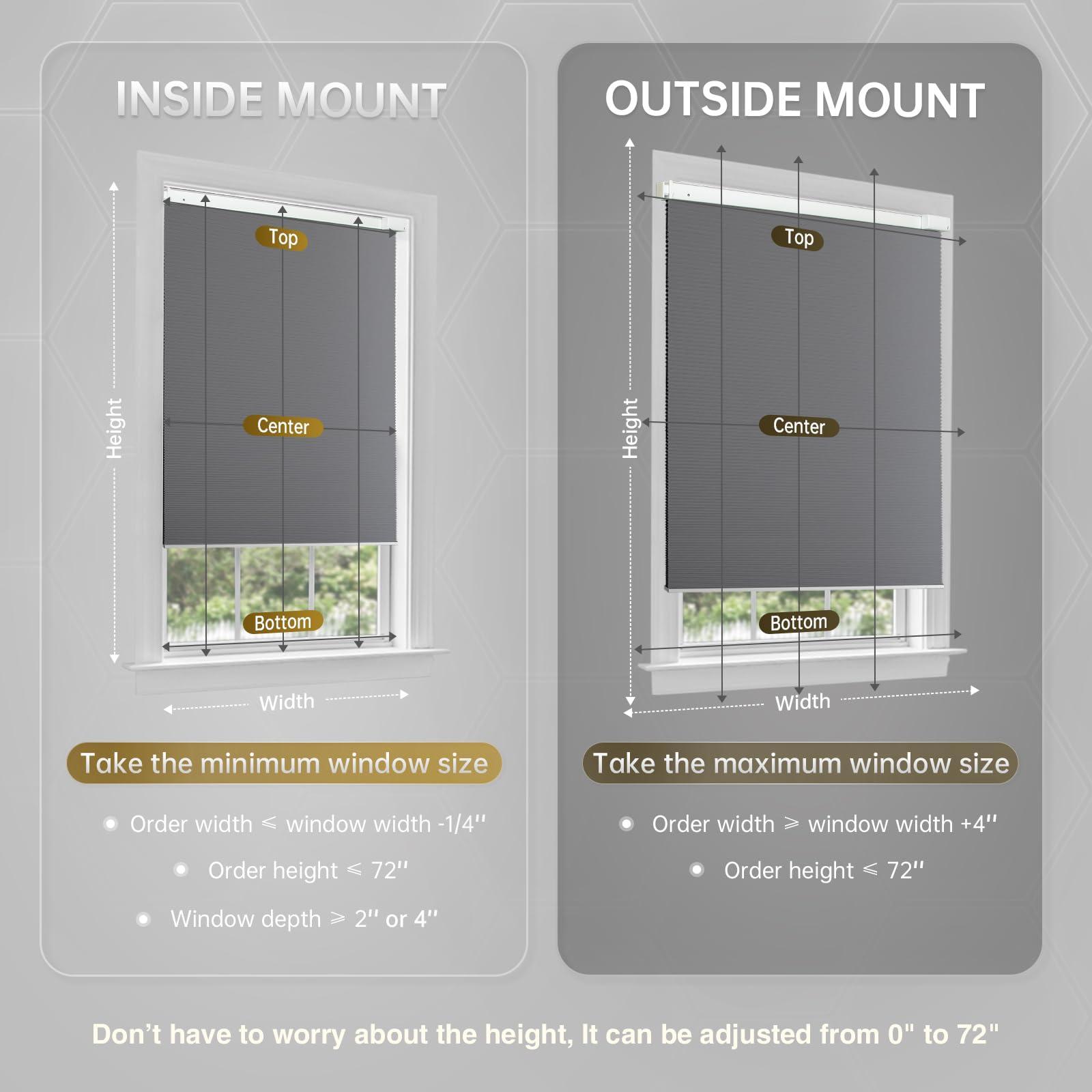 CINONEKO CINONEKO No Drill Motorized Cellular Shades with RemoteCordless Smart Honeycomb BlindsFree Solar Panel Blackout Electric Blinds, No Tools No Drilling Honeycomb Shades,Gray 32x64