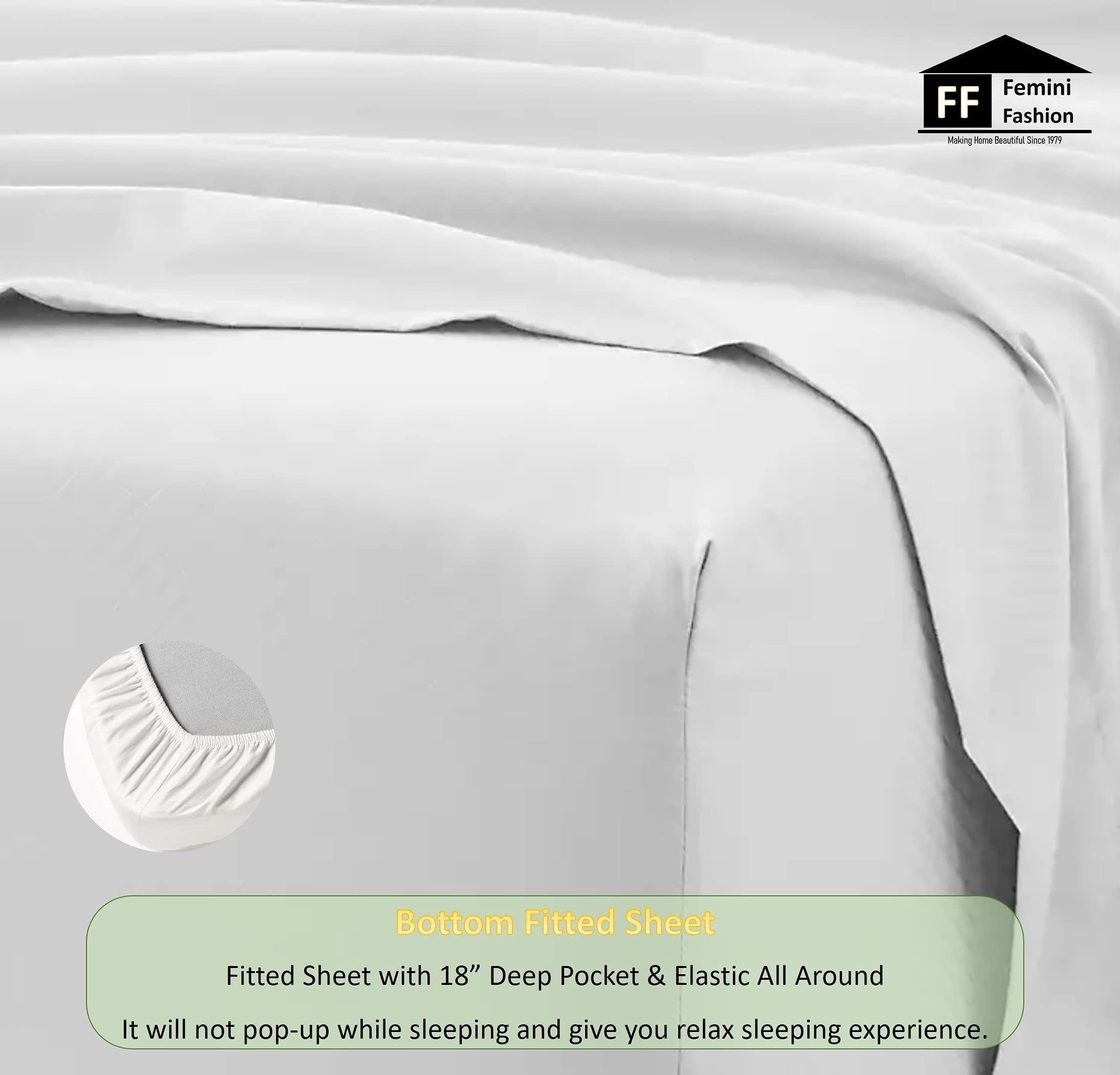 Femini Fashion True Luxury 1500 Thread Count 100% Organic Cotton Hotel Quality Premium 4-Piece Thick & Heavy Bed Sheet Sets, 18-Inches Deep Pockets - Luxurious Wrinkle & Fade Resistant - [White, Full]
