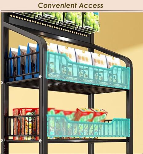 SRNSAEB SRNSAEB 3/4/5-Tier Movable Wire Shelving Unit Storage Rack, Large Capacity Kitchen/Bakery/Convenience Store Storage Shelf Organizer, Supermarket Display Rack (Color : Black, Size : 4-Tier)