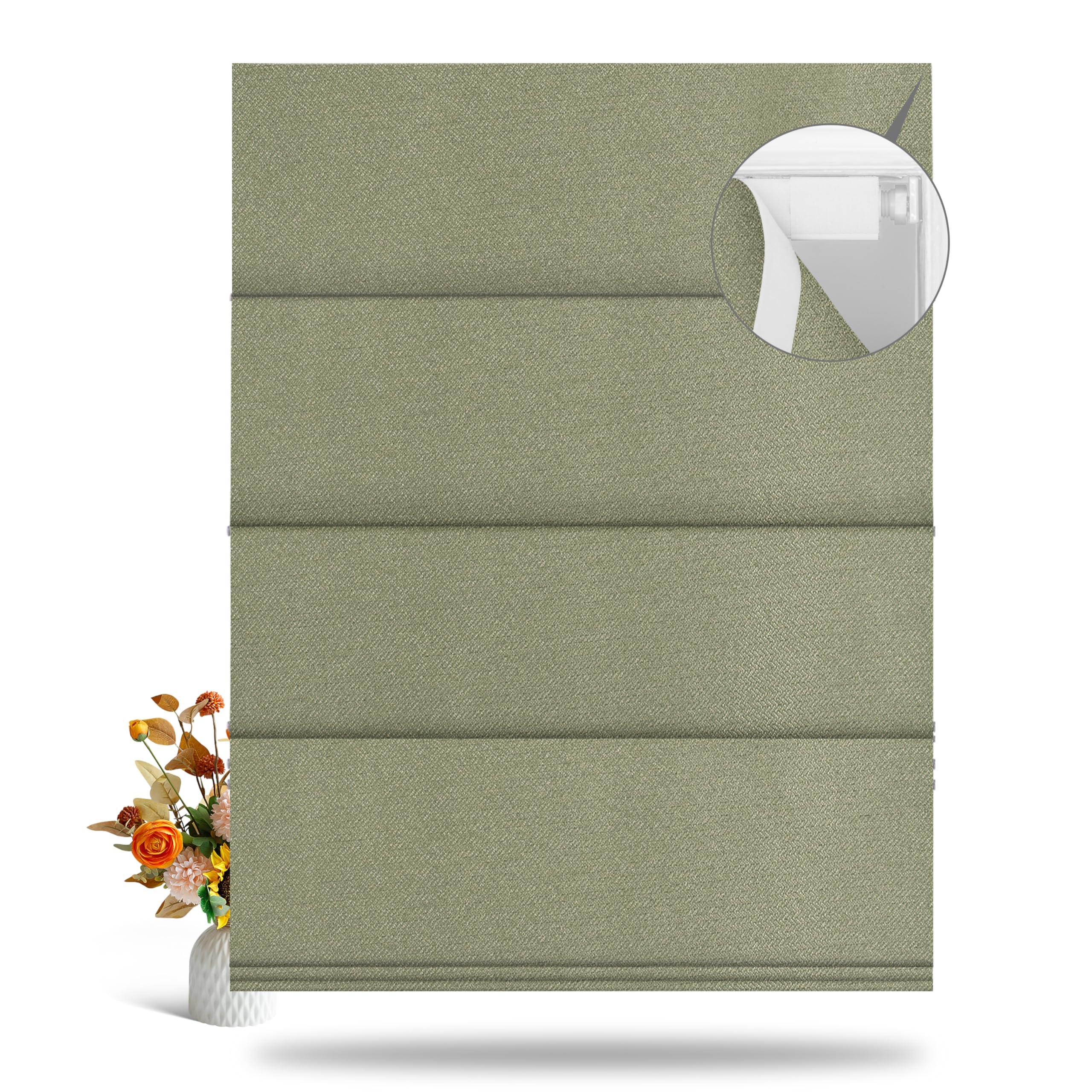 BERISSA BERISSA No Tool No Drill Blackout Roman Shades for Windows,Cordless Roman Blinds,Room Darkening Shades,Pull Down Window Shades for Home Office.Easy to Install.Light Green.37 W x 84" H