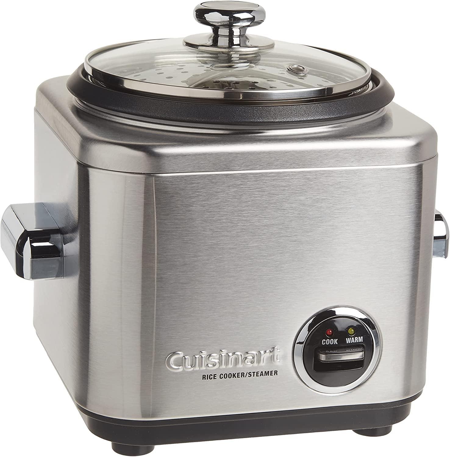 Cuisinart Cuisinart CRC-400 4 Cup Rice Cooker, Stainless Steel Exterior & Food Processor, Mini-Prep 3 Cup, 24 oz, Brushed Chrome and Nickel, DLC-2ABC