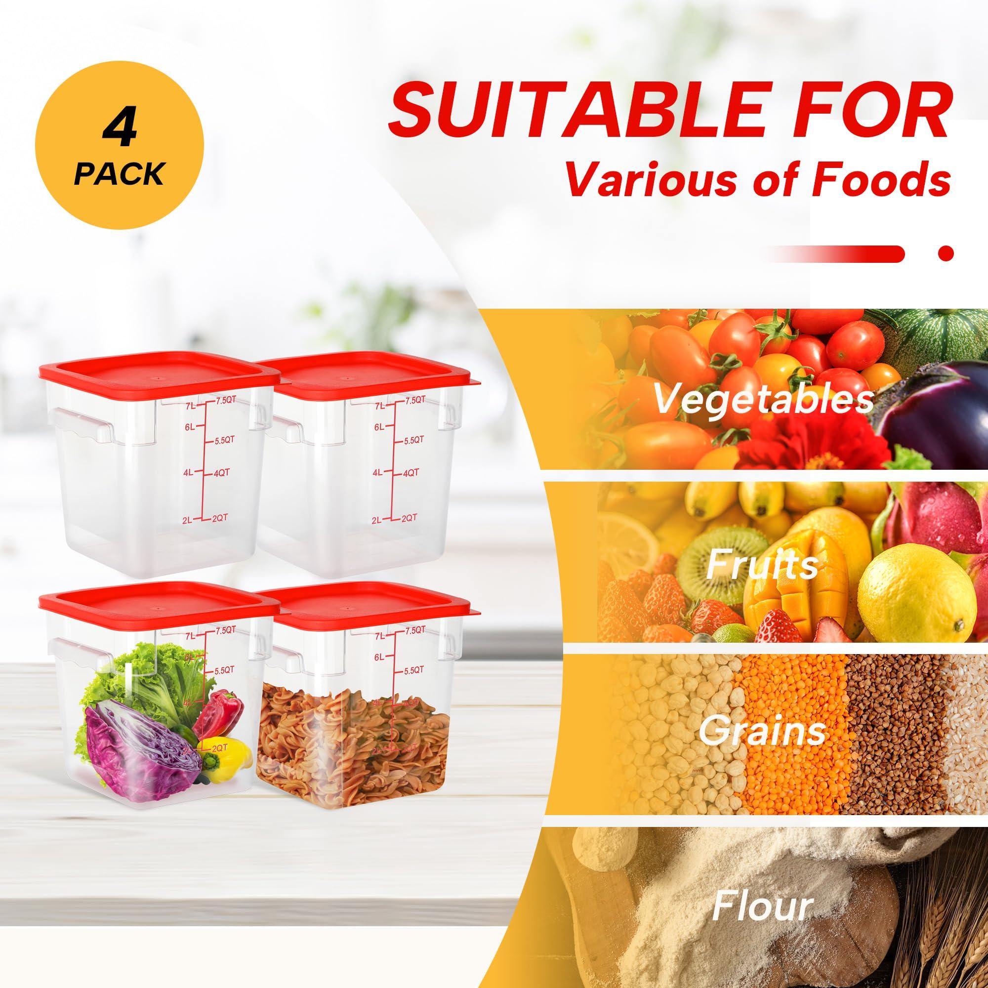 STEELUS STEELUS 4 Pack Food Storage Containers, 8 Quart with Lids, Square Commercial Containers with Scale, Clear NSF Food Organizing, Polycarbonate